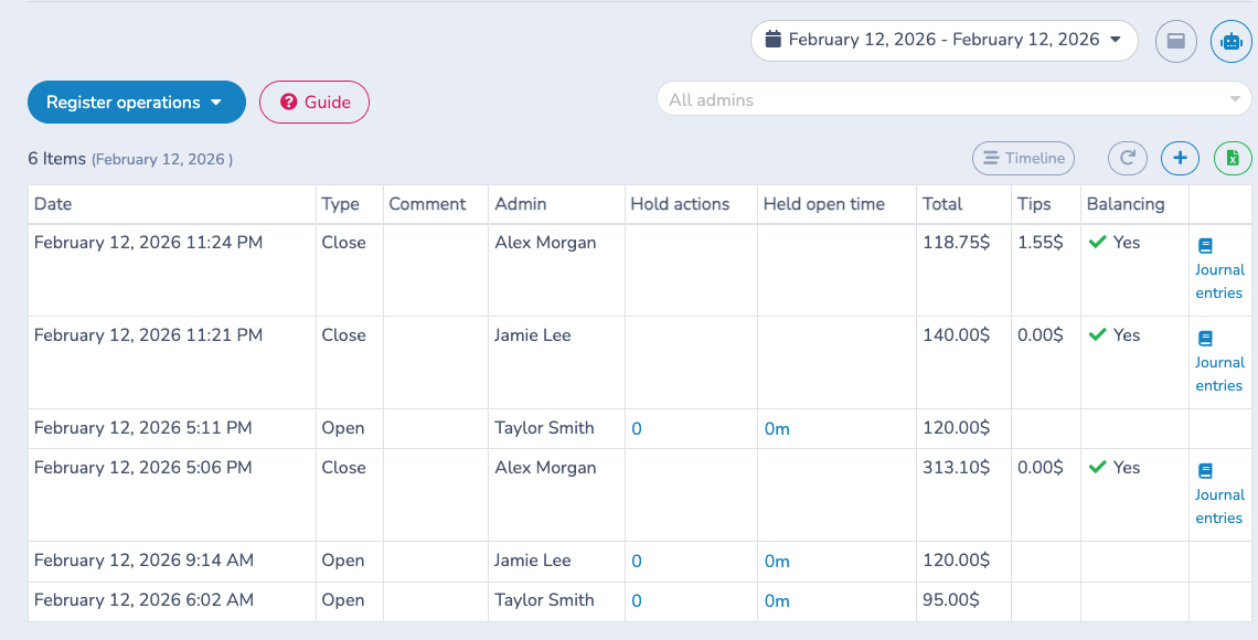 Review cash-register opening, closing and balancing operations