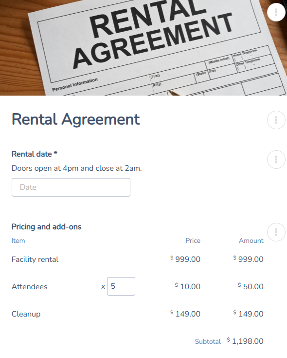 Rental contract: Design the form