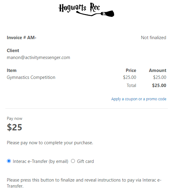 Client experience with Interac e-Transfer — screenshot