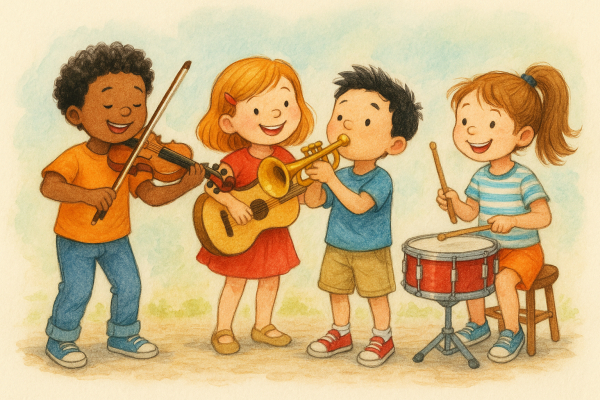 Kids playing musical instruments