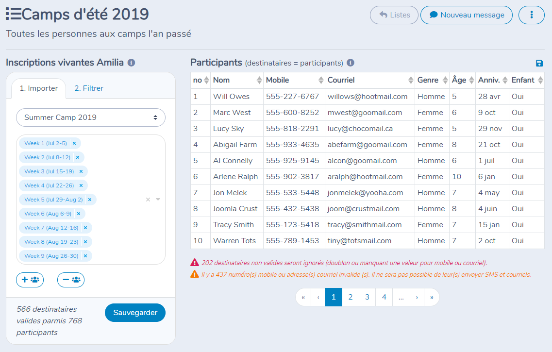 Création d'une liste à partir de participants d'Amilia — illustration