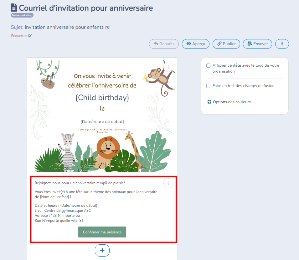 3. Gabarit d'invitation et automatisation — illustration