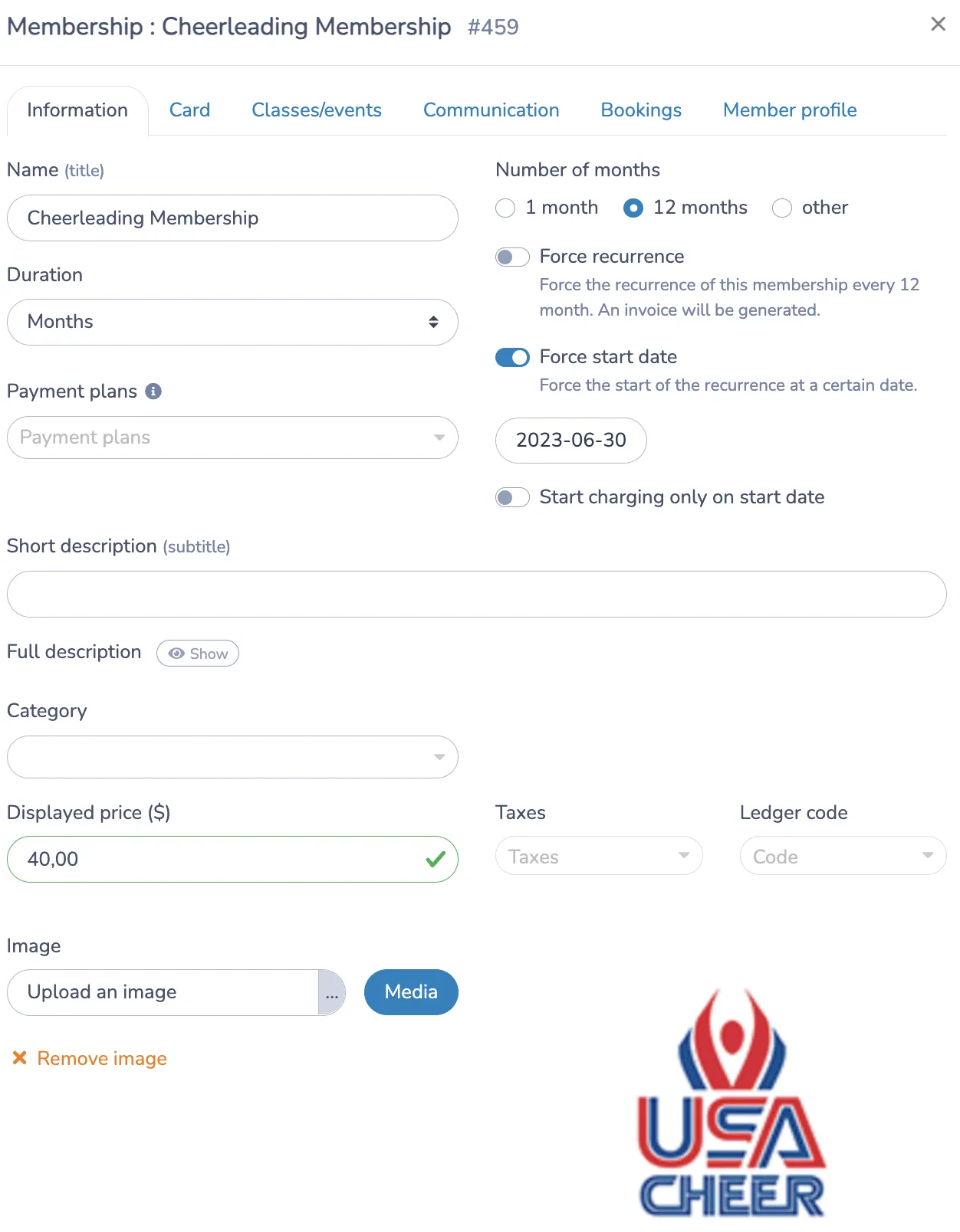 Cheerleading membership example in Activity Messenger