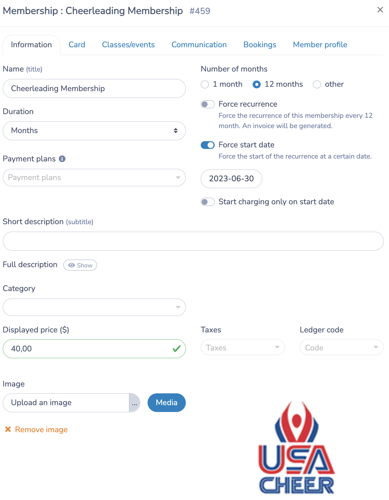 Cheerleading membership example in Activity Messenger