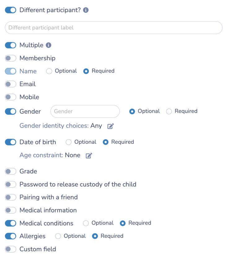 Collect Participant (Child) Information for your Hockey Form