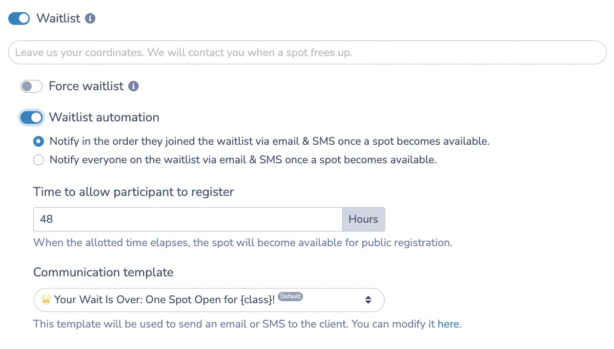 Setting up Automatic Notifications for Open Spots