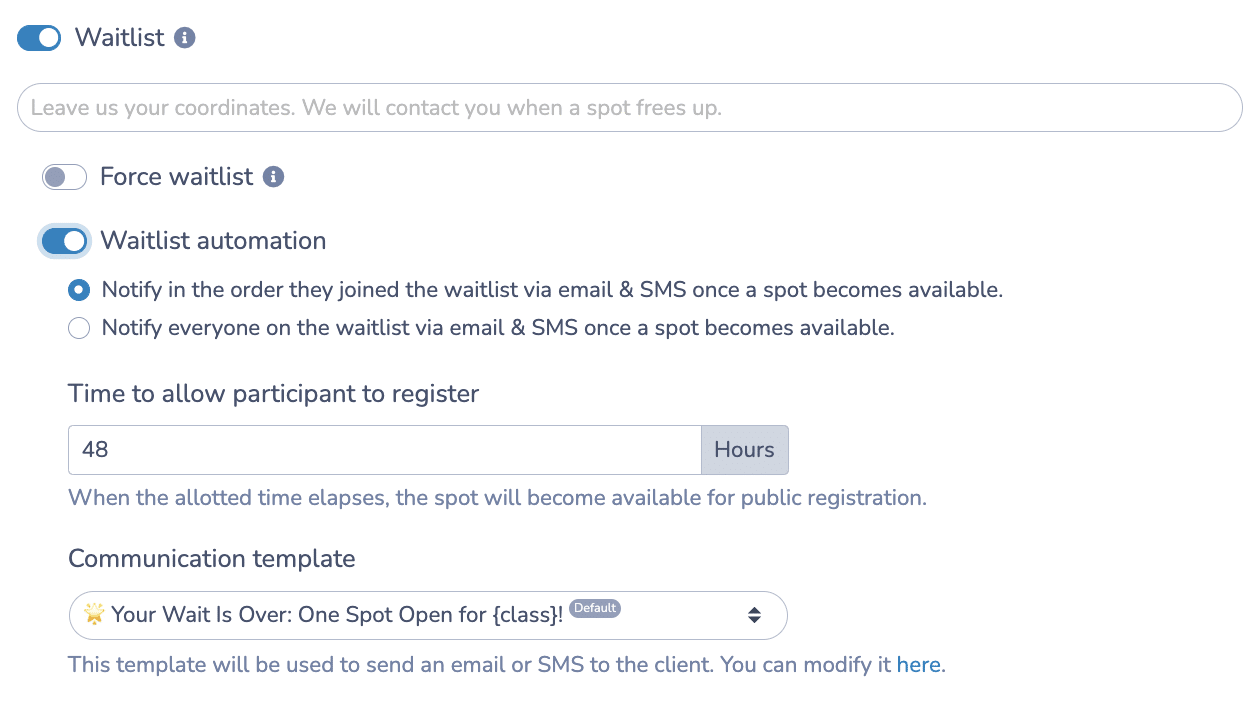 Setting up Automatic Notifications for Open Spots