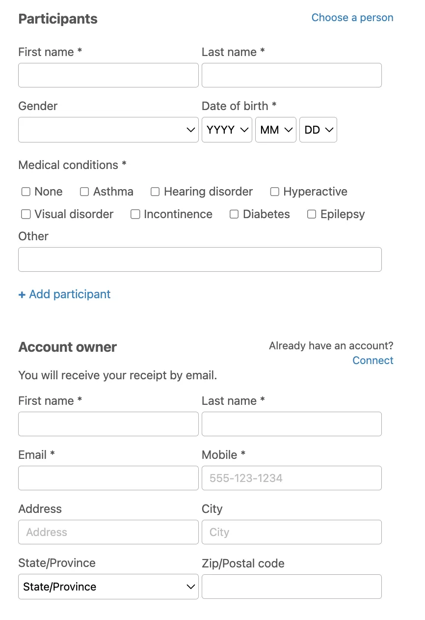 Determine the Requirements for your sports registration form