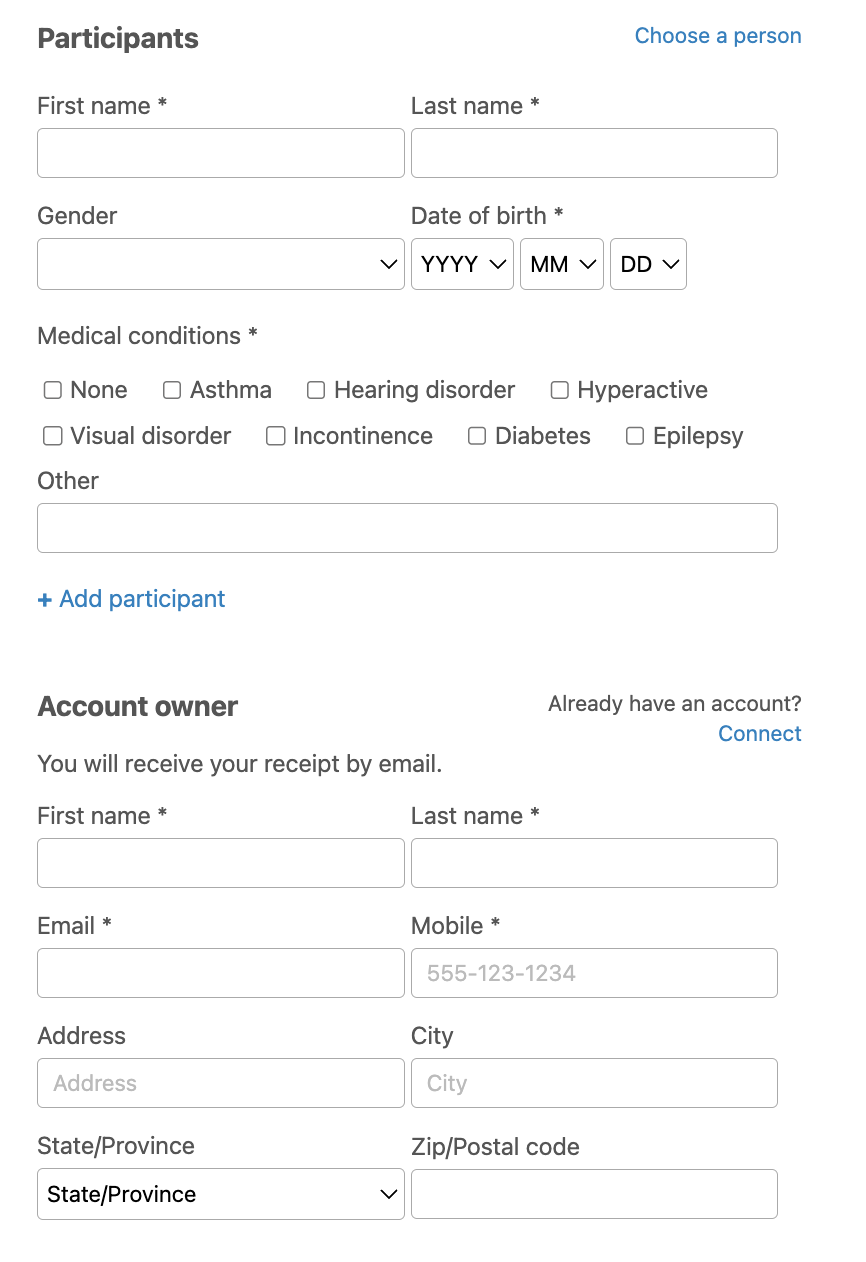 Determine the Requirements for your sports registration form