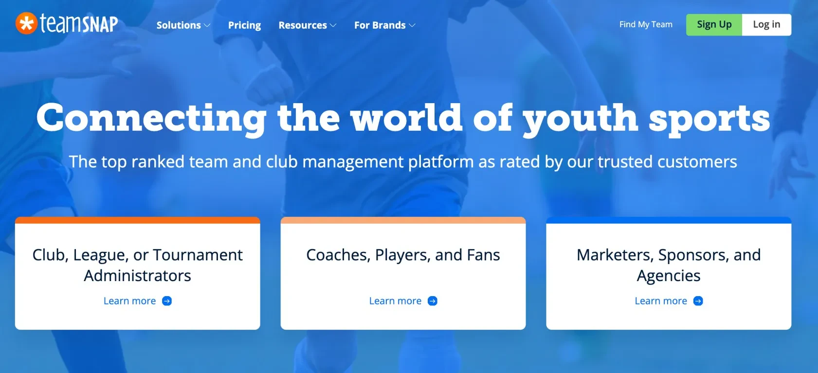 TeamSnap homepage for soccer team management software