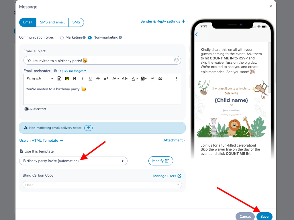 3. Invitation template and automation — illustration