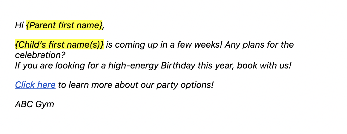 Party marketing automation email template