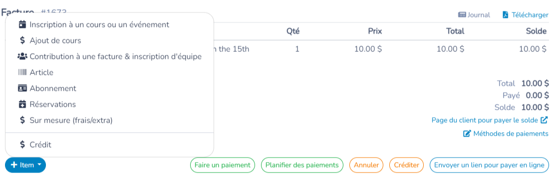Ajouter des items de factures