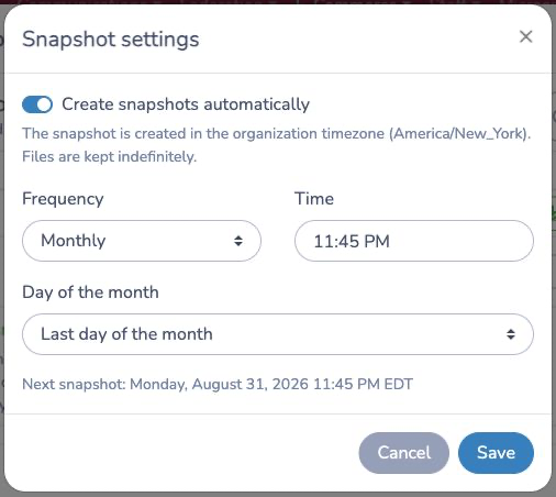 Configure daily or monthly Aging report snapshots
