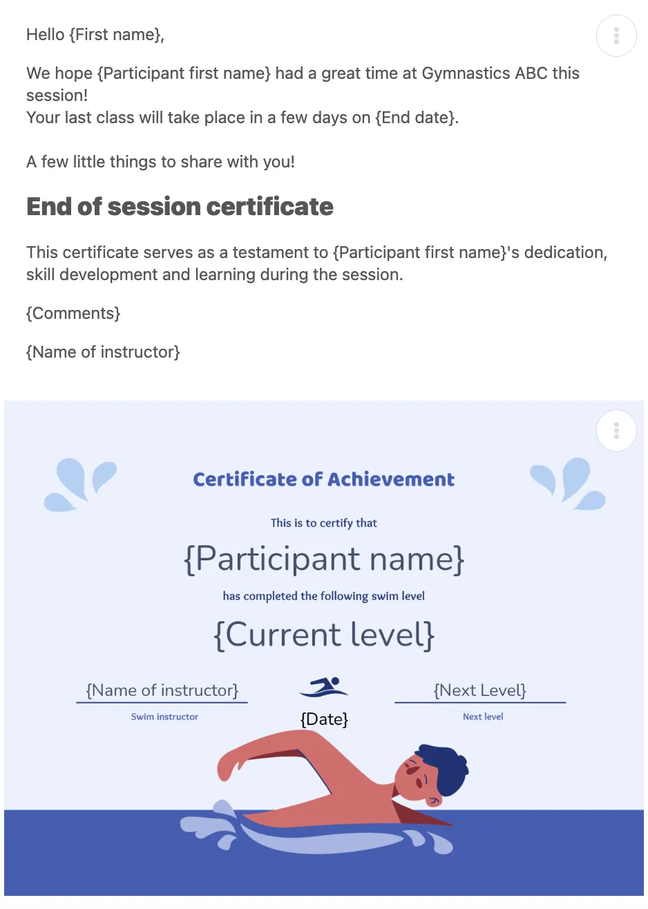 Automated reports for swim school skill tracking with Activity Messenger