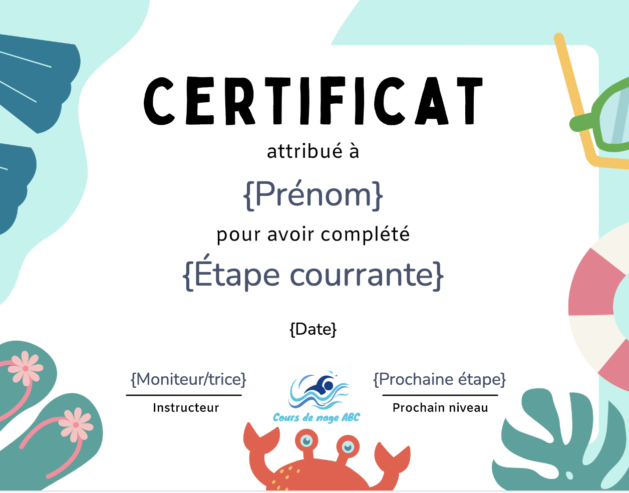 Example de certificats de masse pour participants