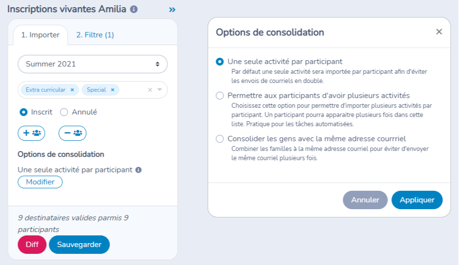 Création d'une liste à partir de participants d'Amilia — illustration