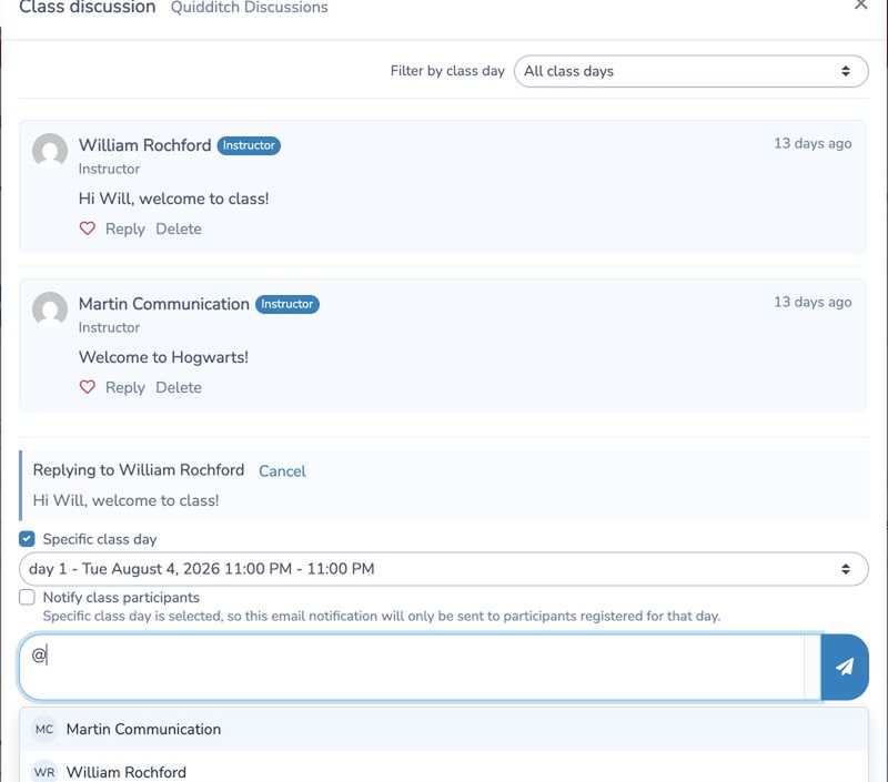 Replying to a message and selecting an @ mention