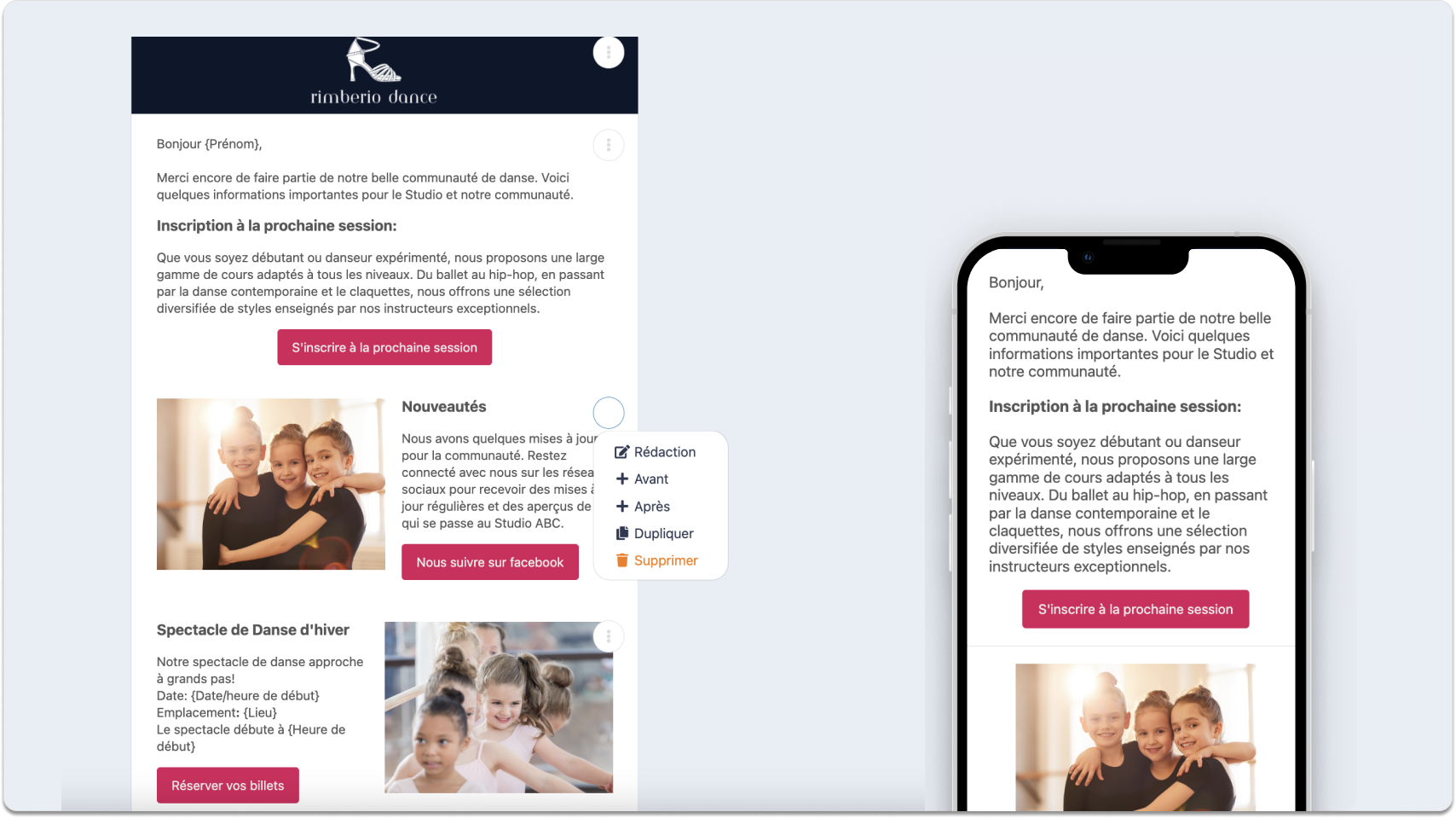 Création d'infolettre pour studio de danse
