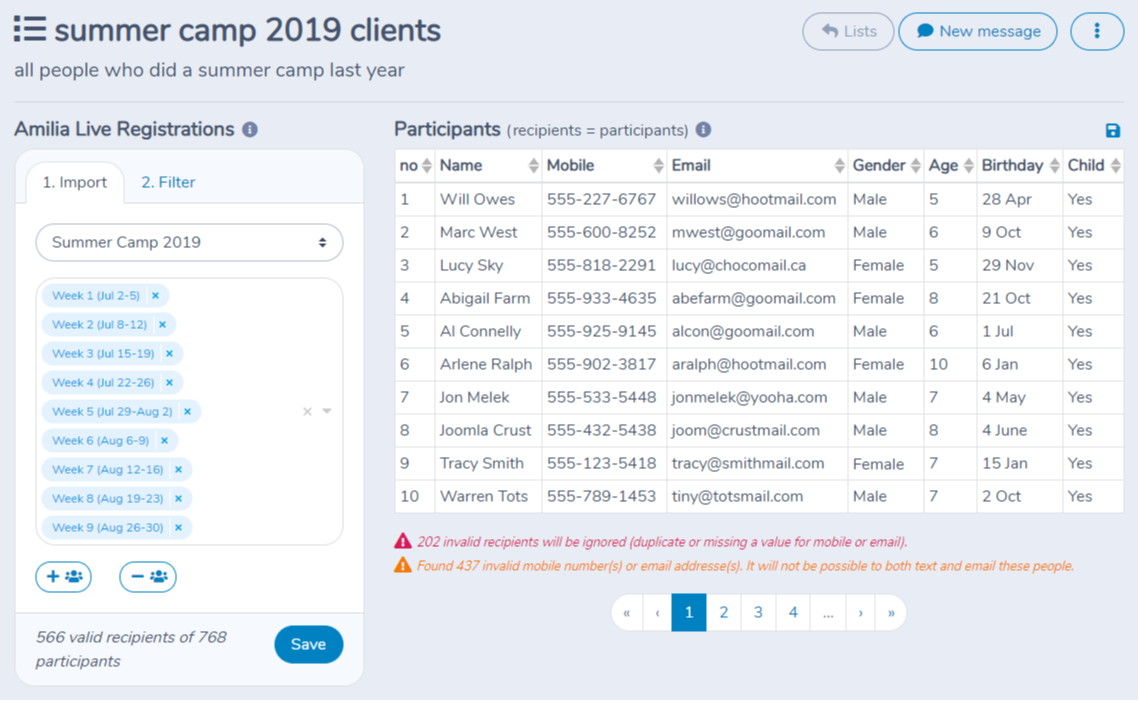 Building a list of participants, members or multipass holders from Amilia — illustration
