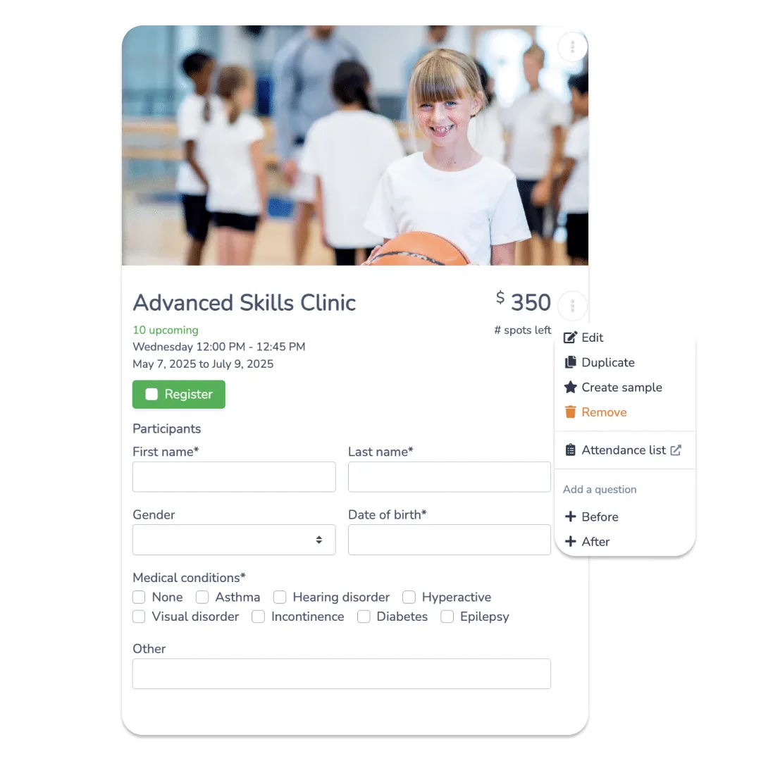 create a basketball registration form