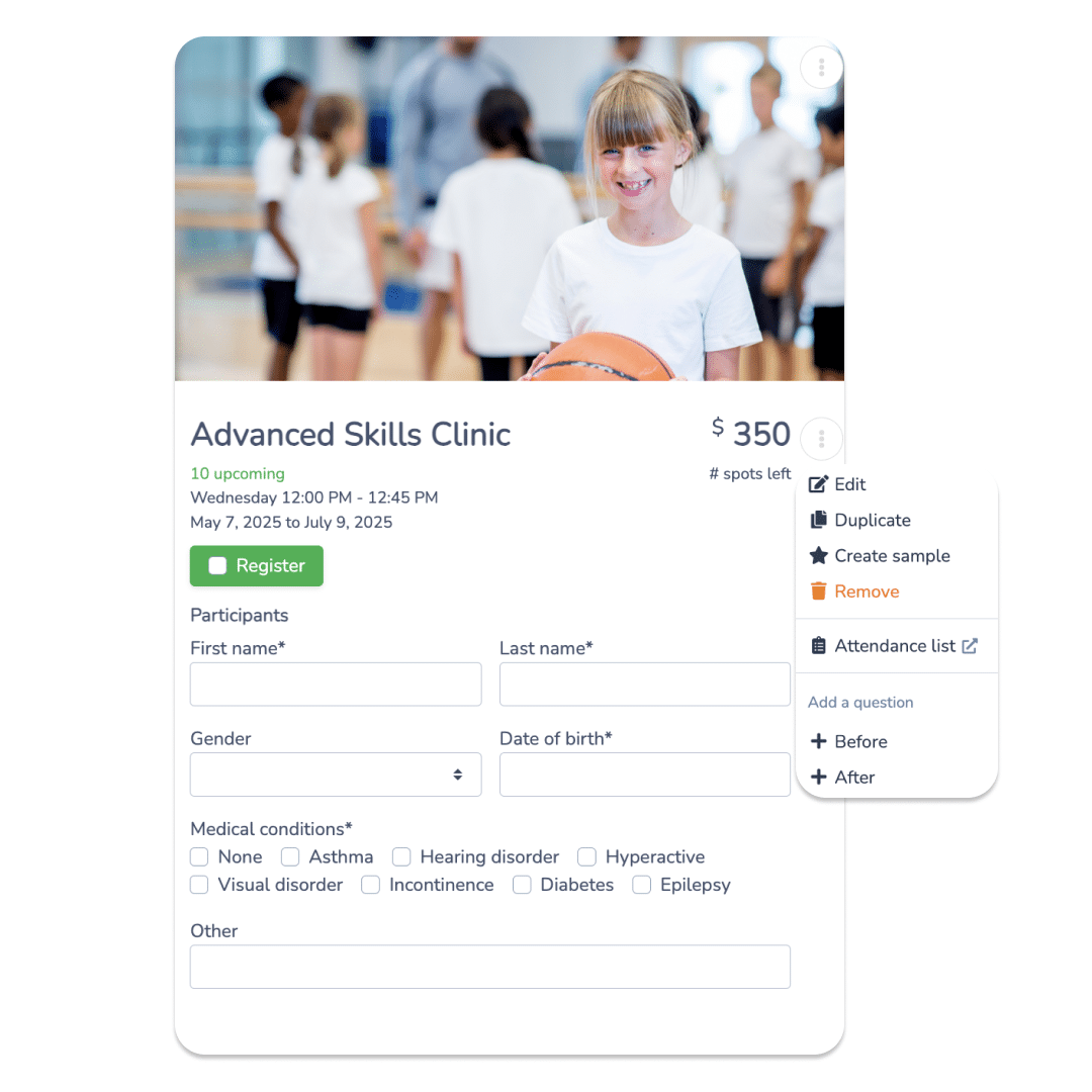 create a basketball registration form