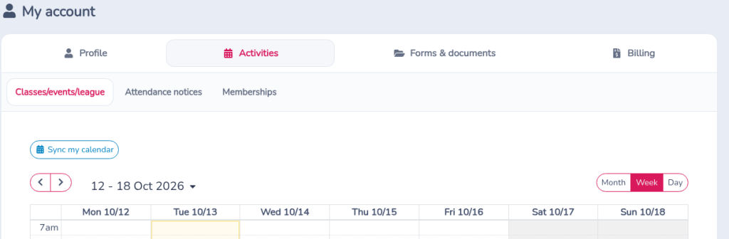 Sync my calendar beside the Activity and Participants filters