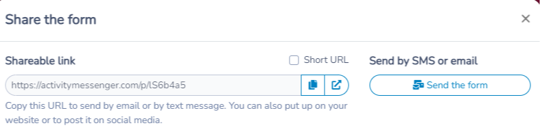 Share a form using its link or the email and SMS action