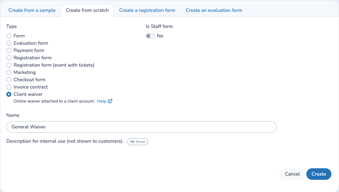 Create a client waiver
