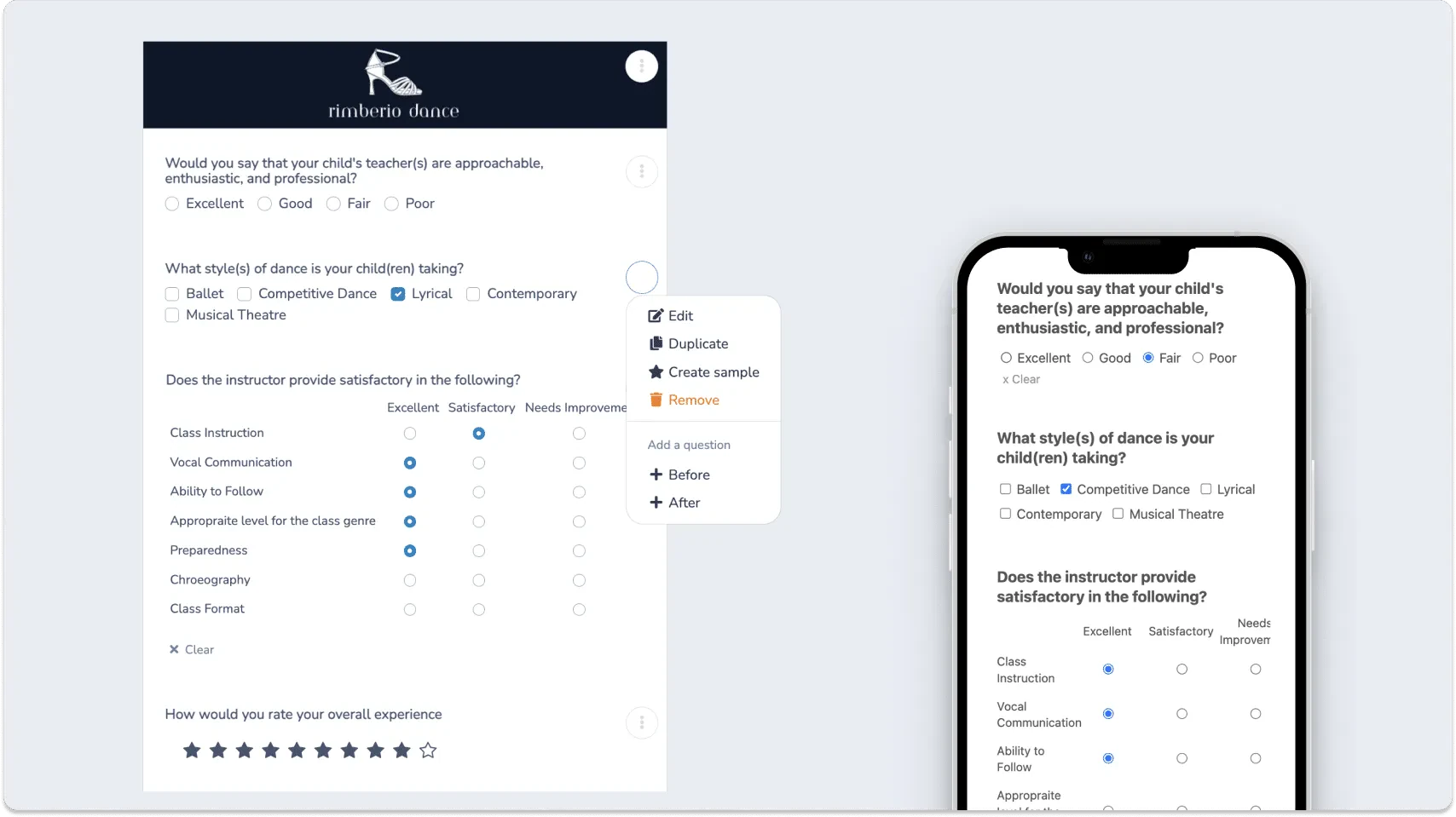 Online dance progress report tool