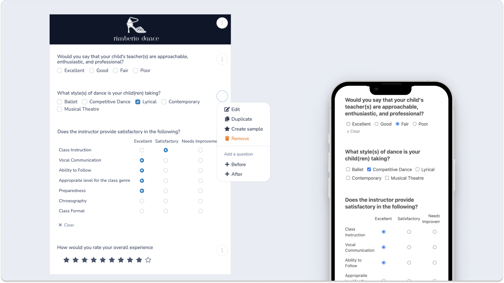Online dance progress report tool