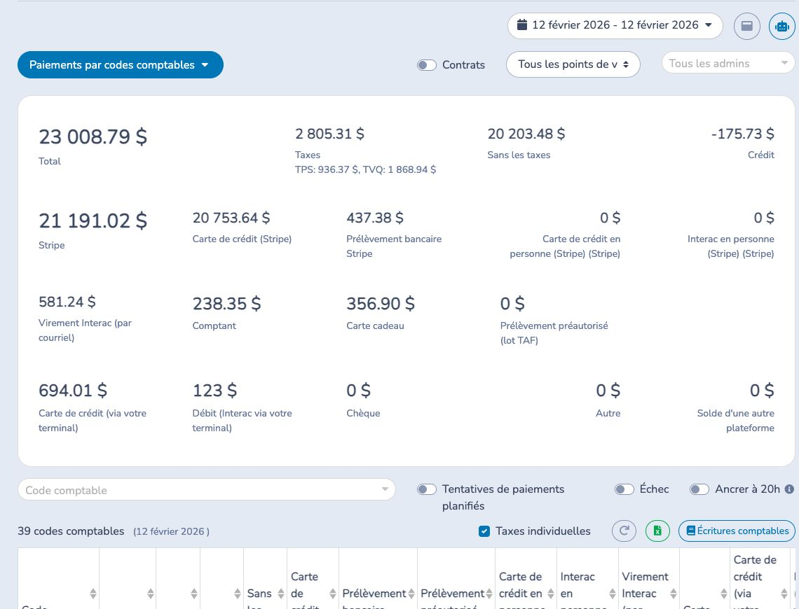 Répartir les paiements par code comptable