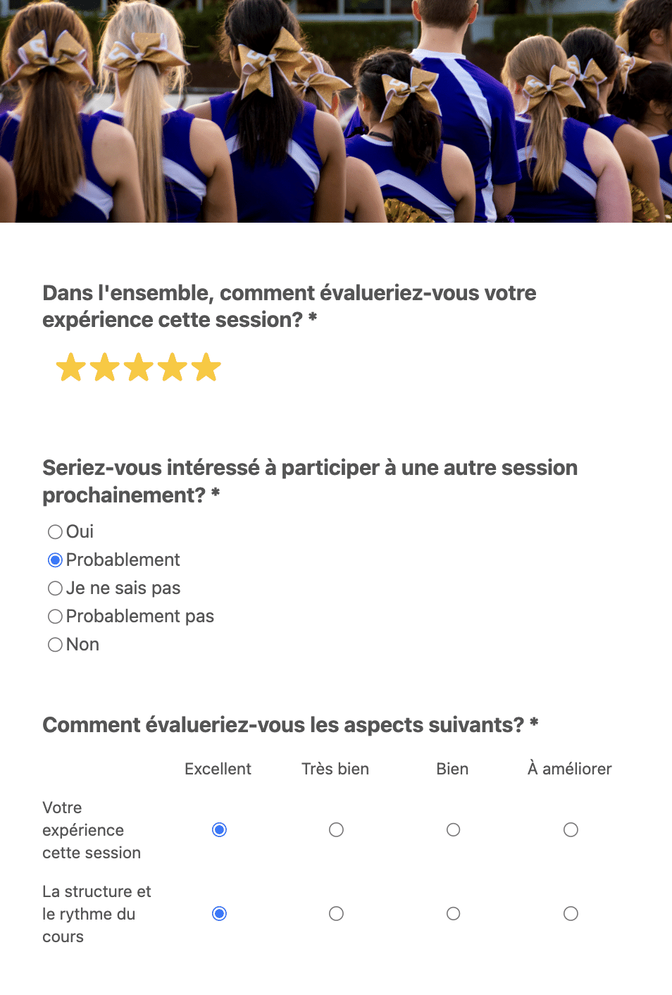 Créer un Sondage en ligne pour club de cheer