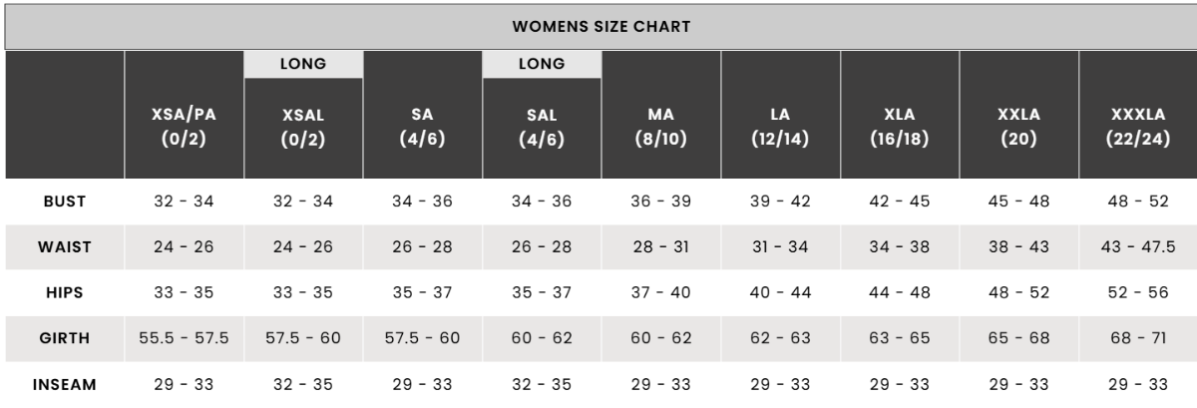 Womens Size Chart
