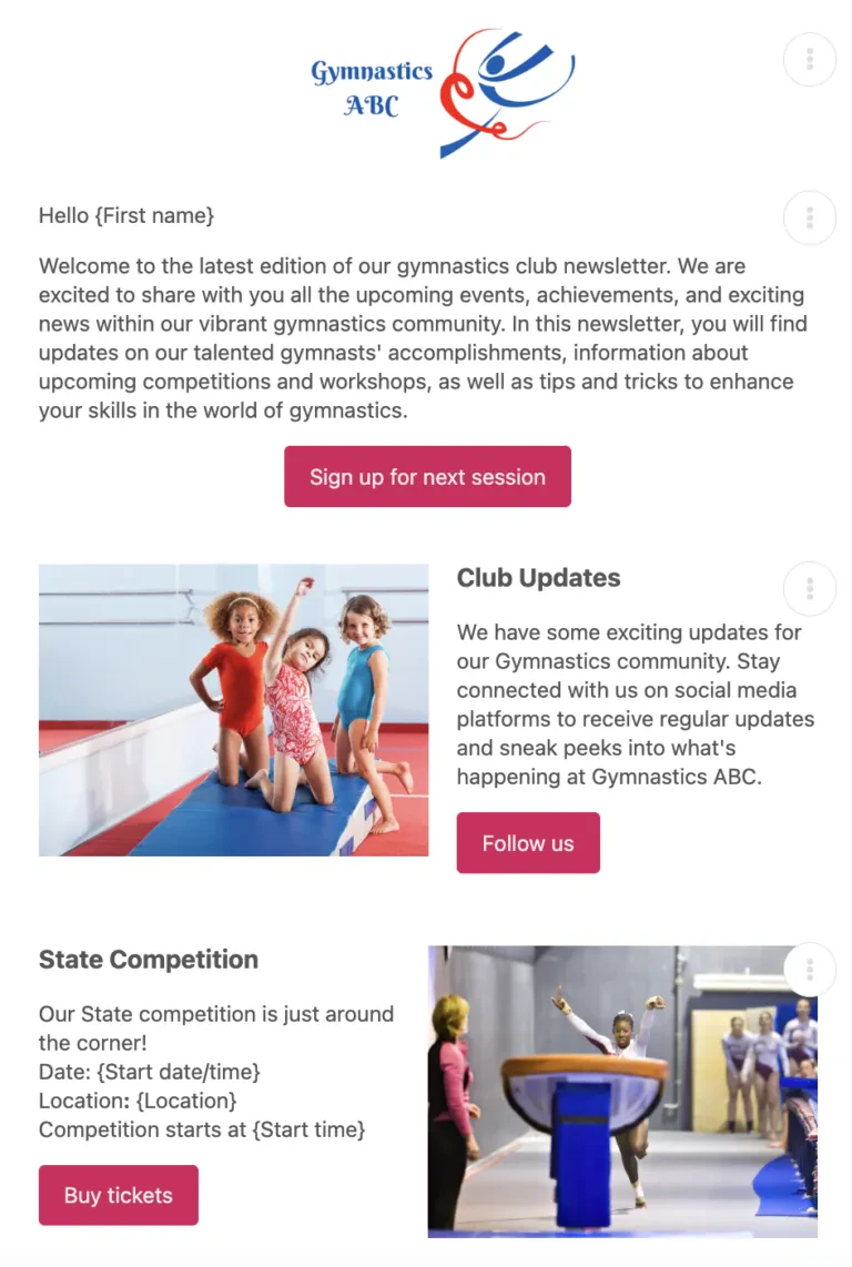 Email Marketinf to sell more tickets for gymnastics competition