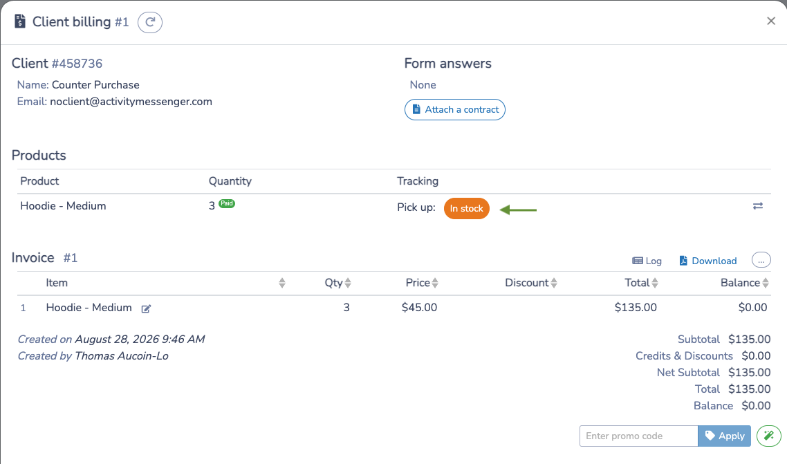 Update pickup or loan status from the client invoice