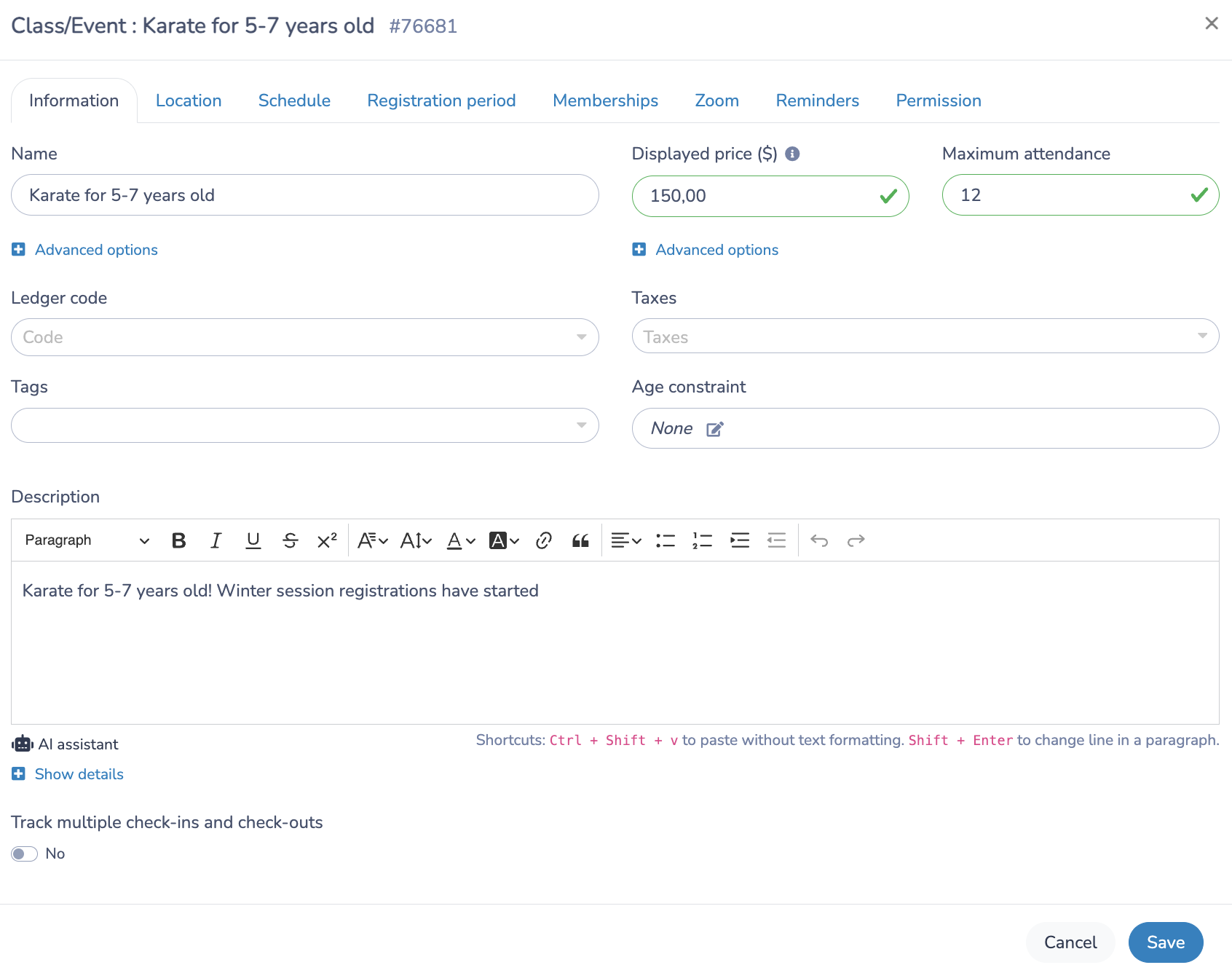Add Lesson dates & options