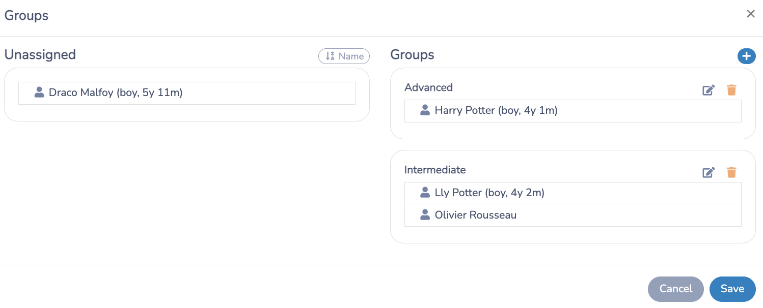 Create groups from tennis lessons attendance lists