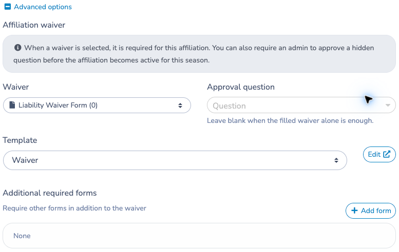 Required waiver, approval question, invitation template and additional forms