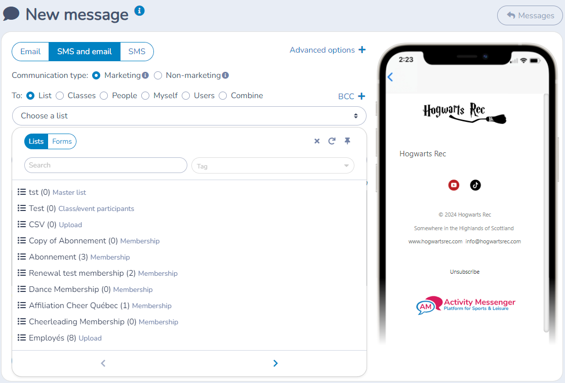 Activity Messenger Help | Sending SMS and/or email messages | Activity ...