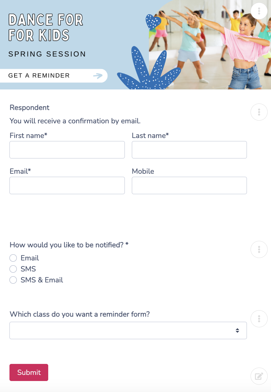 Dance reminder form