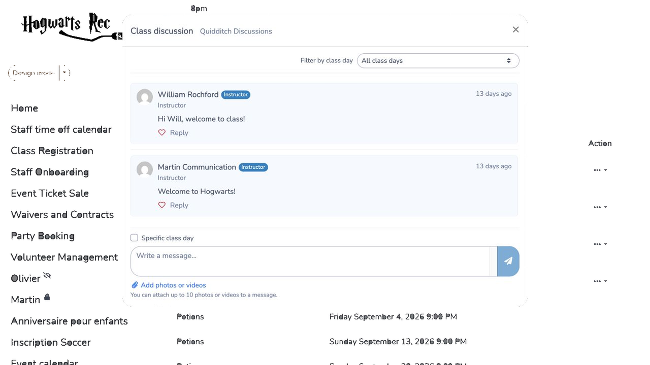 Class discussion as seen from the client account