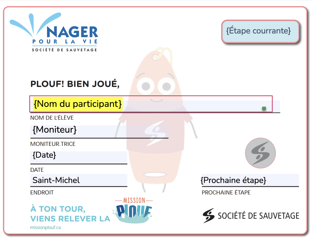 Carnet de nage Société de Sauvetage