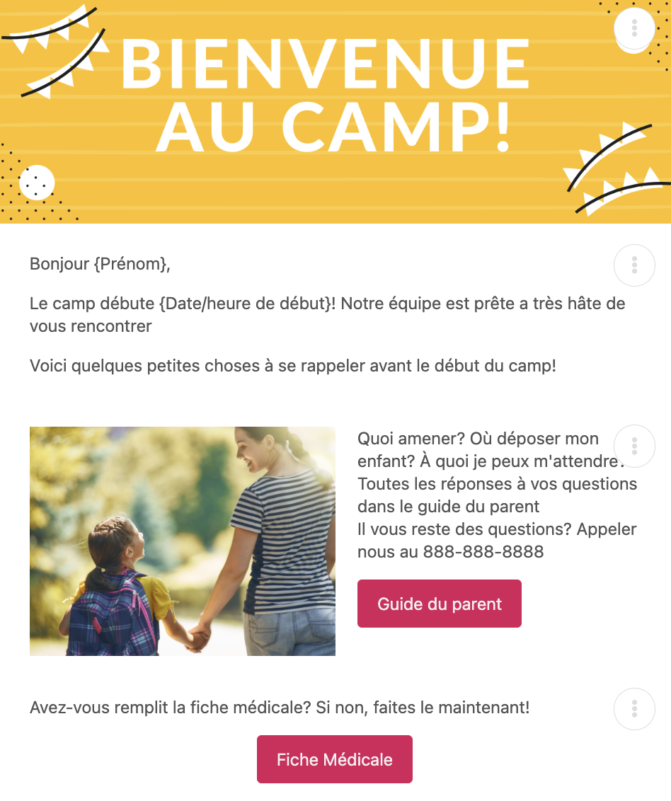 Rappels de début de camp de jour: