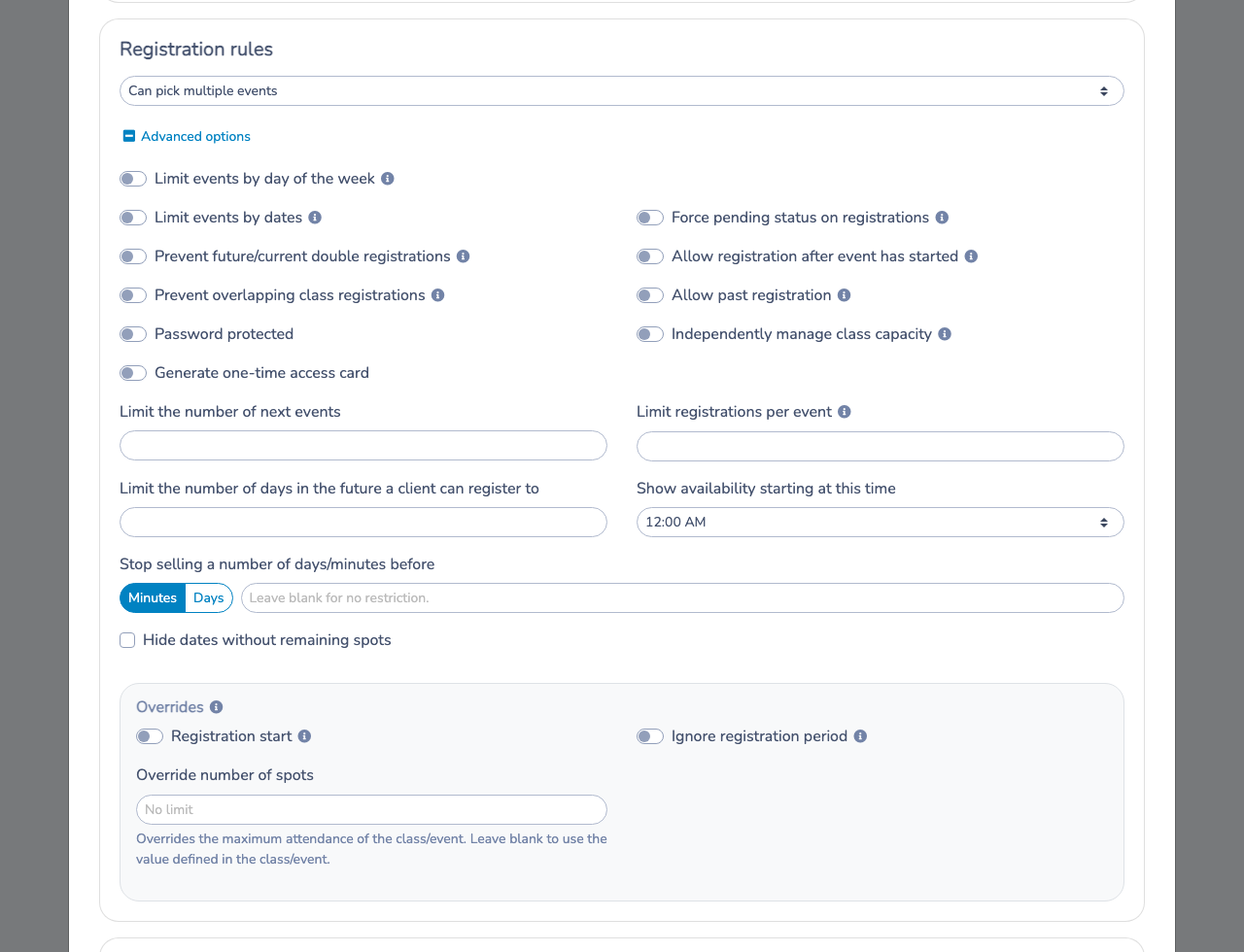 Advanced registration rules in a Class/Event question
