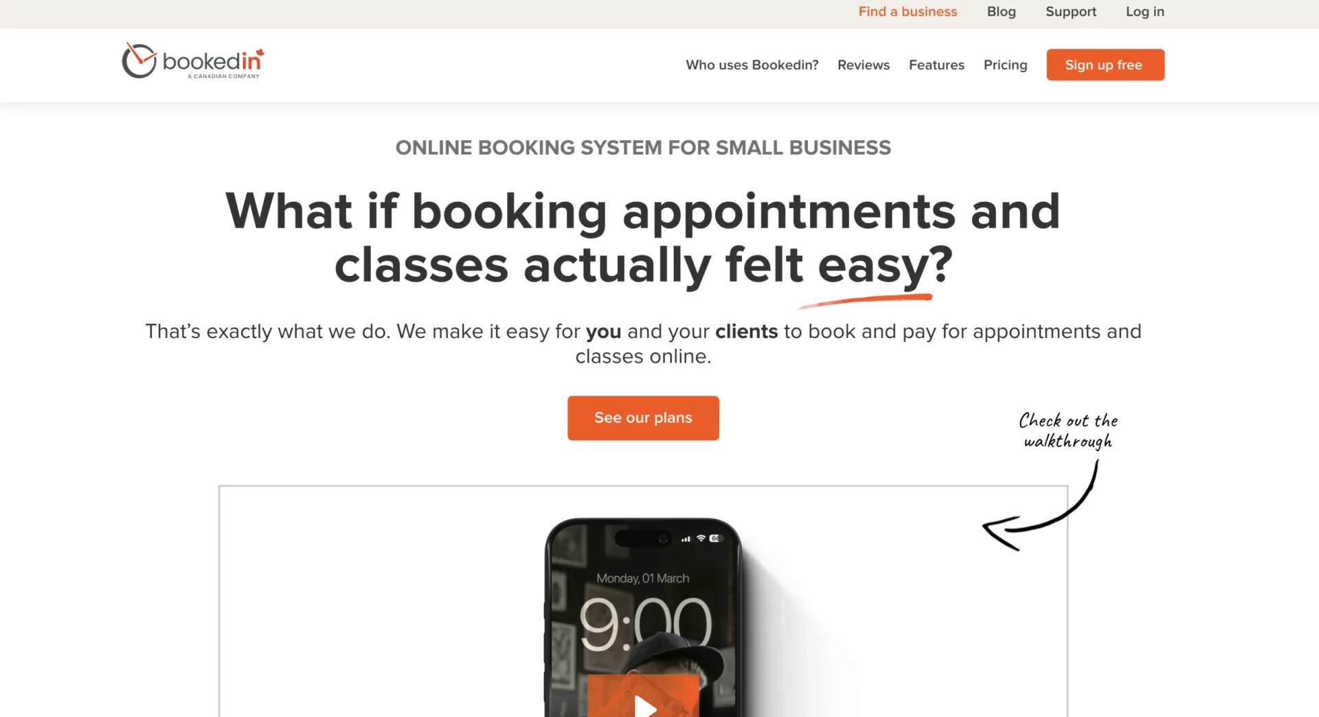 Screenshot of Bookedin homepage