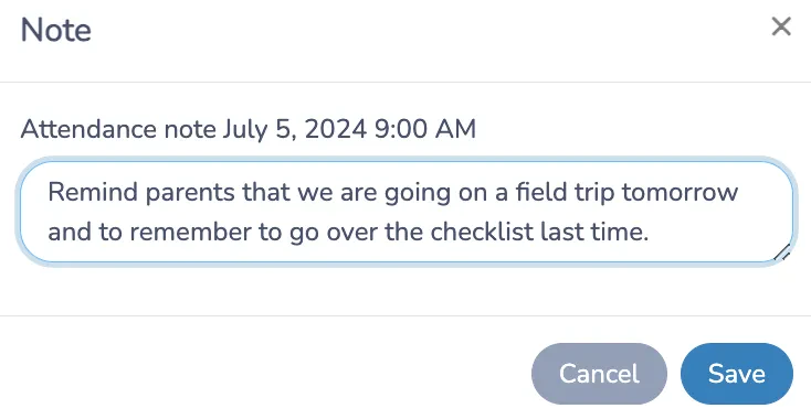 Add notes to camp attendance lists using Activity Messenger