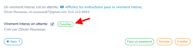 Courriel Interac sans facture — capture d’écran