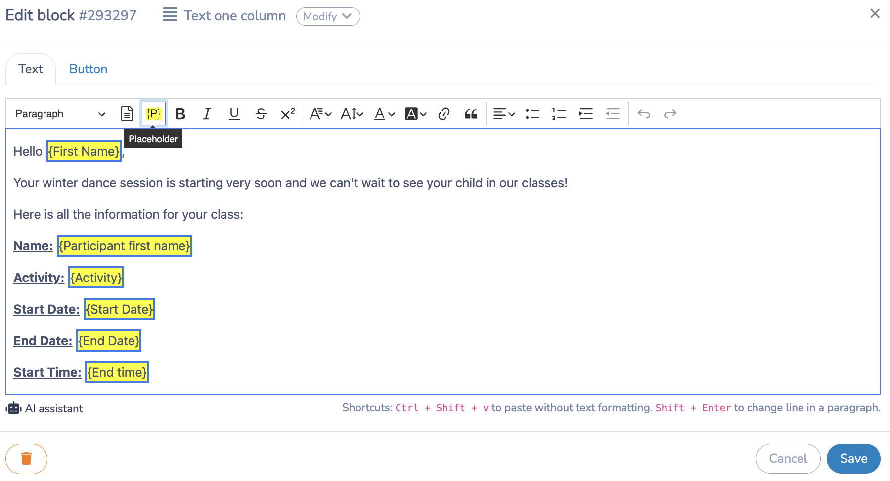 Mailmerge for Dance Studios