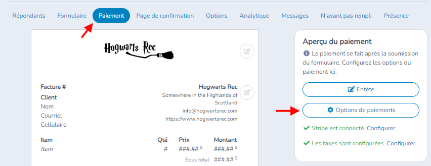 Configuration des Options de Paiement